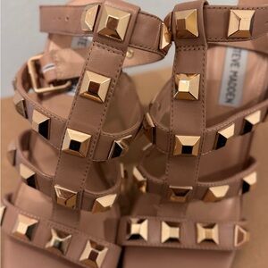 Steve Madden Beige Gladiator Heels with Gold Studs
